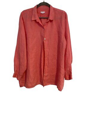 J. Jill Love Linen Women XL Coral Button-Up Shirt Long Sleeve Lightweight Comfy